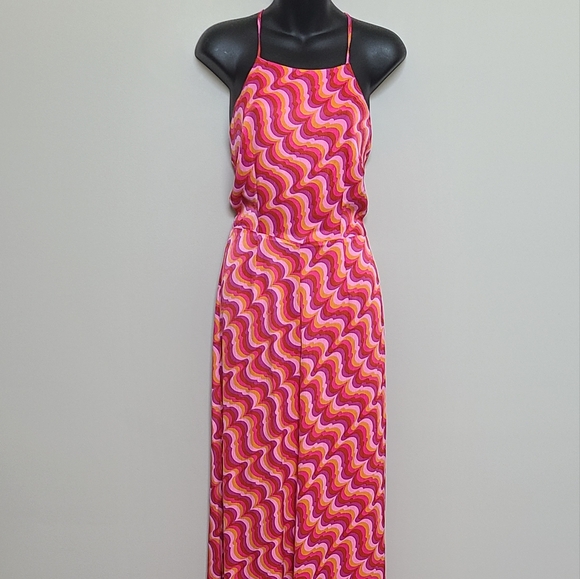 Forever 21 Jumpsuit Pink Retro Mod Size Small Groovy Waves - Picture 1 of 7